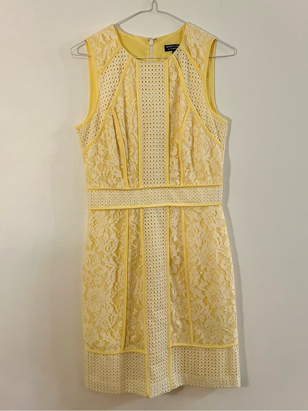Butter Yellow Lace Eyelet Mini Shift Dress